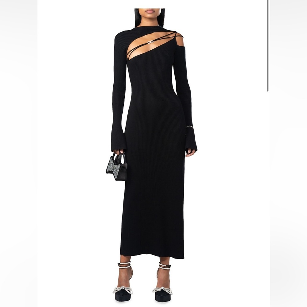 Mach and Mach cutout midi dress with straps and crystal bows black S